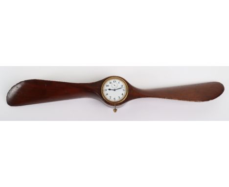 Wooden Propeller with Mounted Clock, fine small laminated wooden generator propeller with a clock mounted to the centre. Whit