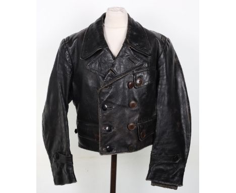 German 1940’s Style Leather Flight Jacket, short pattern black leather flight jacket in the same style as worn by WW2 German 
