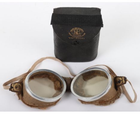 Pair of Vintage Triplex Aviators Goggles, housed in the original leatherette case of issue, marked “FWT” Model. Goggles with 