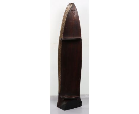 Walking Stick Rack Produced From a Aircraft Propeller Blade, interesting laminated wooden aircraft propeller blade with brass