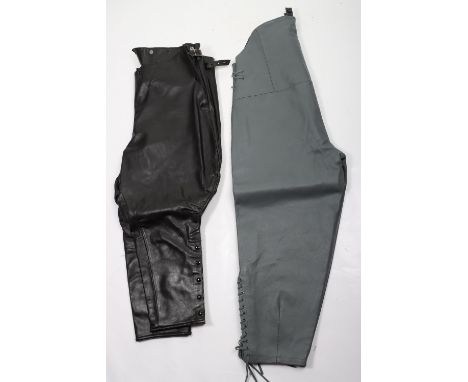 Pair of German Air Force Grey Leather Trousers, 1960’s / 1970’s period German Air Force trousers with zip button front, slash