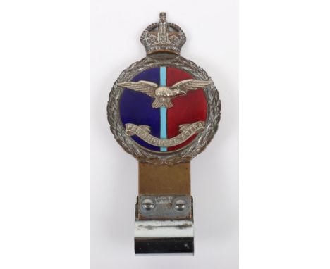 George VI Royal Air Force Car Radiator Badge, chromium plated badge by J R Gaunt London, with crowned laurel wreath, enamel c