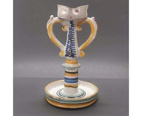 An early Faience oil lamp, H. 24cm. Prov. Estate of the late Dr. James (Jim) Bynon.