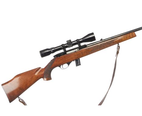 A .22lr Weatherby MK XX11 self loading rifle. Std. Specs. Fitted Tasco 4 x 40 Scope. Serial No. 43171. Brl.23 ins.  FAA- Sect