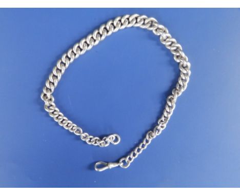 A silver graduated curb link necklace - ex watch chain, 16".