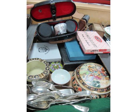 7 x 50 Binoculars, camera, cased cutlery, glass paperweight, Oriental ceramics.