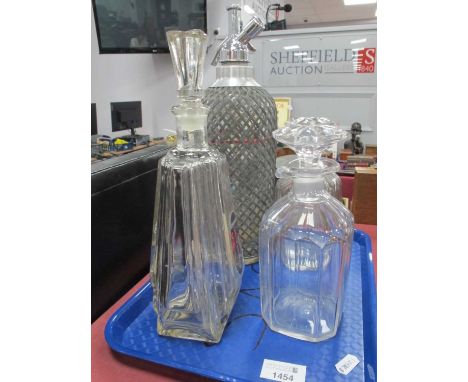 A Circa Mid XX Century Art Deco Decanter, advertising 'Linkman Cocktails', two matching decanter/pourers and a wire framed so