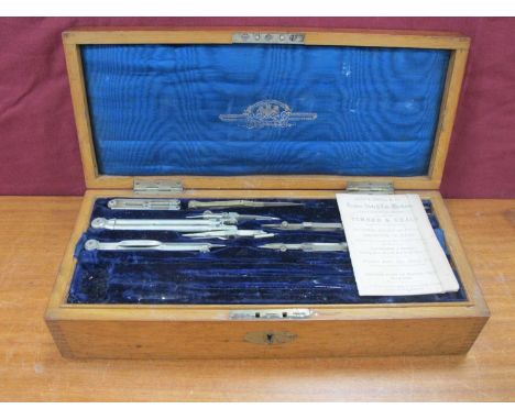 Stanley Geometry Tools, Memphisto pencils, etc, in oak box.
