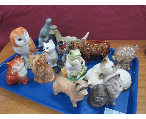 Beswick 'Scotch Whisky' Miniatures - Loch Ness Monster, Seal on Rocks, Beswick Beatrix Potter 'Mr Jeremy Fisher', Siamese cat