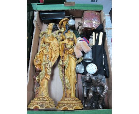 Philharmonic Transistor Radio, tea box, staplers, Del Prado patch box, resin figures, cutlery, etc:- One Box.