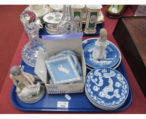 Royal Copenhagen Figure 'Fawn with Rabbit' No 439, Lladro figure, Stuart and other cut glass decanter, R. Copenhagen Mother's