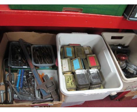 Engineering Tools - Moore and Wright calipers, tap and dies, Record 24 wrench, Smooth Hour power unit, etc:- Three Boxes