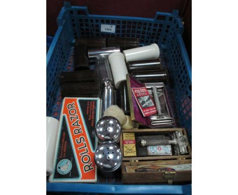 Vintage Shaving Items - A cased Valet Auto Strop Set, a cased Wilkinson Razor Set, bakelite holders, Rolls Razor, etc:- One T