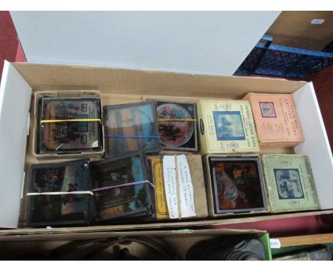 Magic Lantern Slides, sets of eight, Where There's A Will, Old Mother Hubbard, Dore Bible, other including Cinderella, And Th