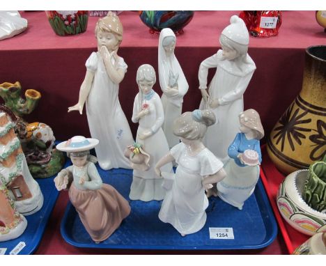 Nao Figurines, two in nightdresses 28cm high, two repaired (7).