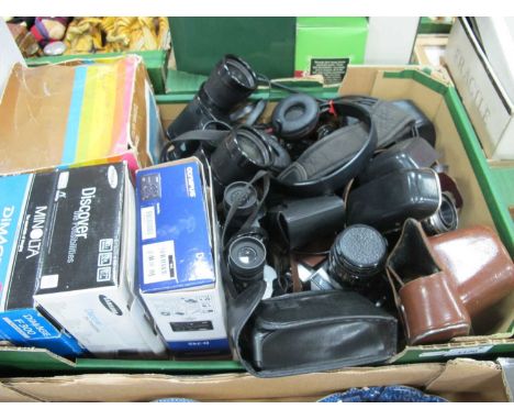 Polaroid, Zenit-E, Vivitar and other cameras, binoculars, etc:- One Box.