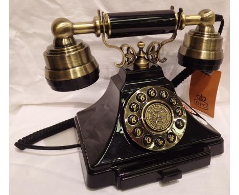 The Duke 1920s style push button telephone with a black and brass finish. Compatible with standard analogue landline and mode