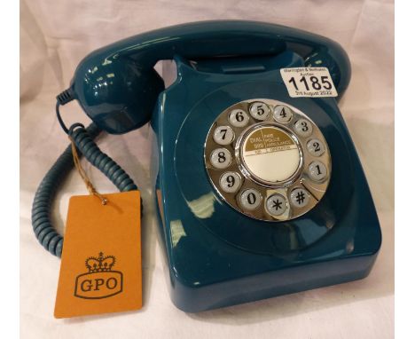 Azure blue 1960/1970s style push button telephone, compatible with modern telephone banking and any standard analogue landlin
