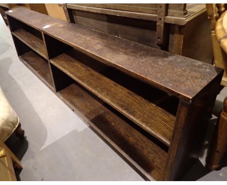 Unusual two shelf antique oak waterfall bookcase, 244 x 60 x 30 cm. Not available for in-house P&amp;P, contact Paul O'Hea at