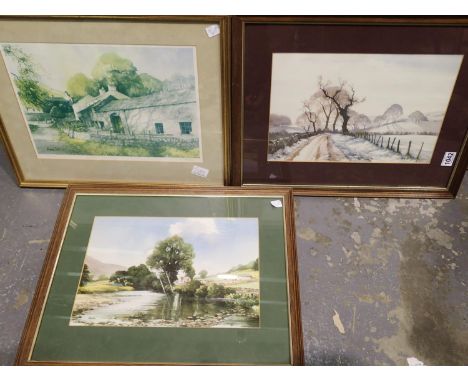 Two framed and glazed watercolours and a print, signed Logan. Not available for in-house P&amp;P, contact Paul O'Hea at Mailb