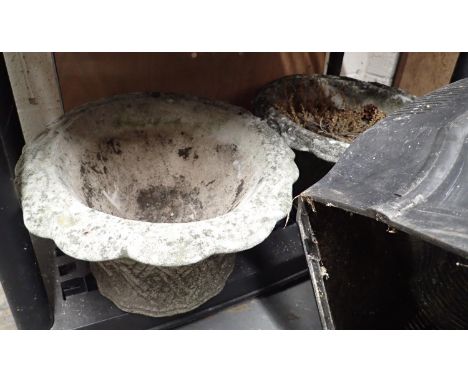 Two oval and one circular garden planter, largest 50 x 30 cm. Not available for in-house P&amp;P, contact Paul O'Hea at Mailb