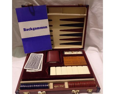 Small travelling Backgammon set, in folding case with handle, with instructions, 20 x 28 cm. P&amp;P Group 1 (£14+VAT for the