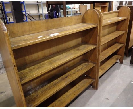 Two vintage oak four shelf open bookcases, 110 x 20 x 120 cm. Not available for in-house P&amp;P, contact Paul O'Hea at Mailb