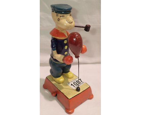 Cast iron Boxing Popeye automaton figurine, H: 20 cm. P&amp;P Group 1 (£14+VAT for the first lot and £1+VAT for subsequent lo