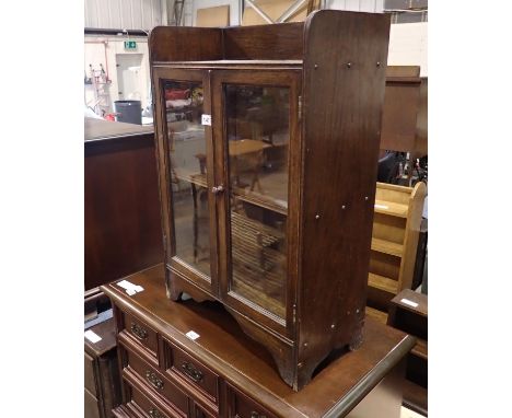 Vintage oak double glazed door a single shelf bookcase, 60 x 30 x 90 cm. Not available for in-house P&amp;P, contact Paul O'H