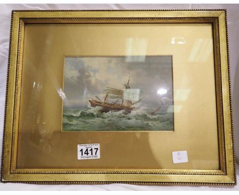 Bringer (19th century): marine print of stormy seas, 15 x 20 cm. Not available for in-house P&amp;P, contact Paul O'Hea at Ma