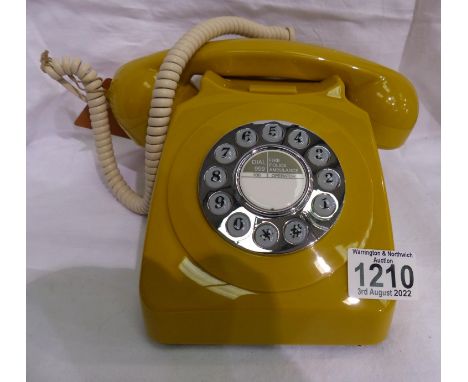 Mustard 1960/1970s style push button telephone, compatible with modern telephone banking and any standard analogue landline, 