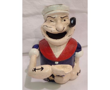 Cast iron money swallowing Popeye automaton money box, H: 15 cm. P&amp;P Group 1 (£14+VAT for the first lot and £1+VAT for su