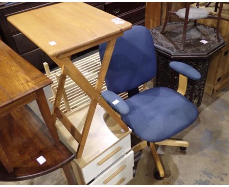 Folding teak table, four shelf shoe rack, office chair and a beech effect filing cabinet 40 x 40 x 45 cm. Not available for i