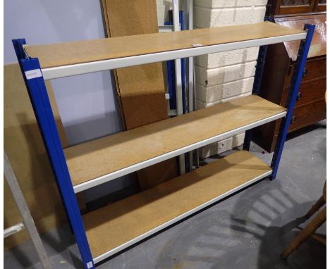 Aluminium three shelf racking, 120 x 25 x 90 cm. Not available for in-house P&amp;P, contact Paul O'Hea at Mailboxes on 01925