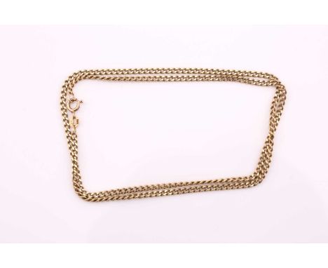 A fine curb chain, with spring clasp stamped '18K', approximately measuring 52 cm long, total weight of item 9.8 grams.
