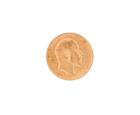 An Edward Vll Melbourne Mint gold sovereign coin, dated 1910, total weight of item 8.0 grams.