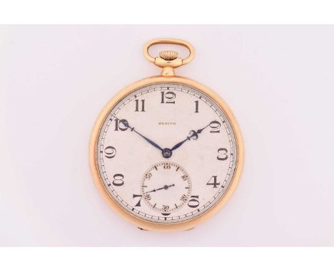 An 18ct gold Zenith open face pocket watch, with a keyless made in Switzerland movement, singed Zenith 2667785 with an 18ct y