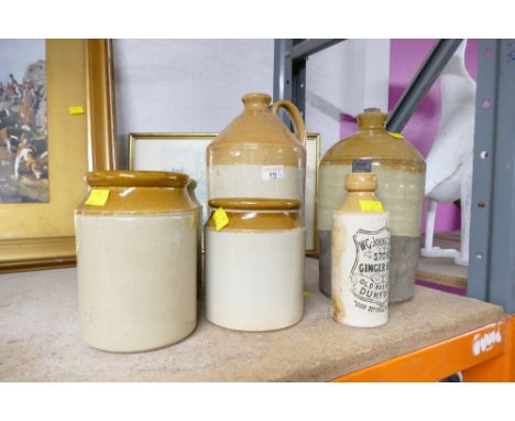 Doulton Lambeth stoneware bottle, W.G. Johnstone & Co ginger beer bottle, Dumfries Brewery bottle and four other stoneware ut