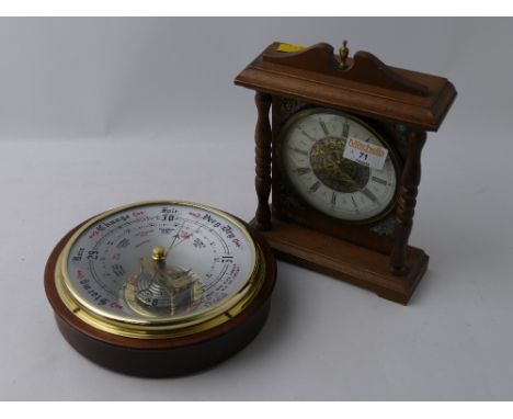 Splendex wooden mantel clock and wooden and brass barometer