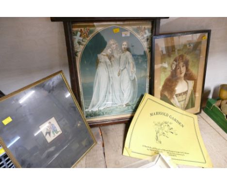 Framed religious picture, picture of the Spirit of Spring and Oriental etching 