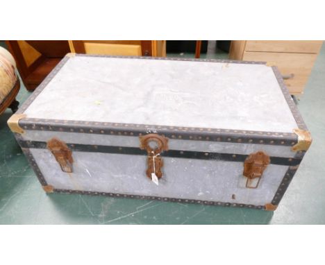 Vintage metal travel trunk