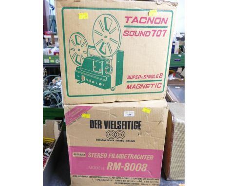 Boxed Der Vielseitige Super 8 stereo equipment Model RM8008 and Tacnon boxed sound 707 Super and single 8 projector