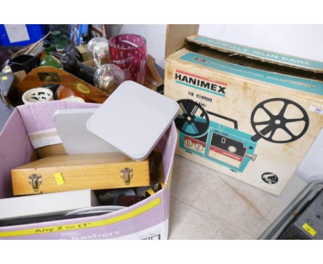 Boxed Animex projector and film reels, slide equipment etc 