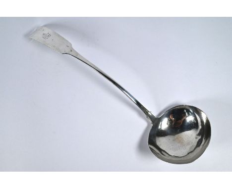 A William IV Irish silver fiddle pattern soup ladle engraved with coronet and lion rampant crest, James Scott, Dublin 1830, 7