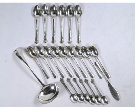 A silver rat-tail sauce ladle, Gee &amp; Holmes, Sheffield 1966, to/w various coffee spoons and a butter knife, 8.7oz (272g),