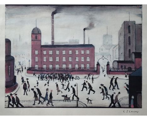 L S Lowry (1887-1976) - Mill scene, colour print, pencil signed to lower right margin, 45 x 55 cmARR may be applicable