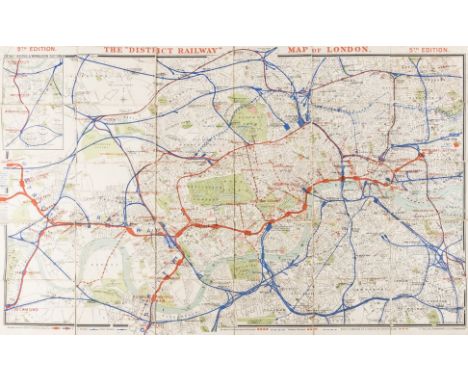 London.- Railways.- Map of London. The District Railway, fifth edition, colour-printed lithograph, 658 x 1062 mm., linen-back