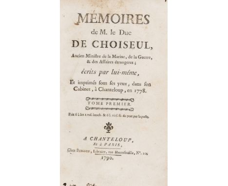 NO RESERVE Choiseul (Étienne Francois, Duc de) Mémoires..., 2 vol. in 1, first edition, Dr.Rohan Butler's copy with his ink s