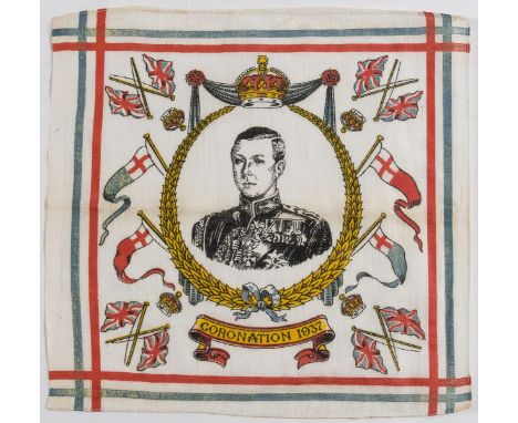 Royalty.- Edward VIII.- Cotton coronation handkerchief souvenir produced prior to his abdication, portrait surmounted by a cr