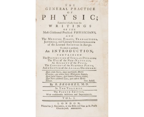 NO RESERVE Medicine.- Brookes (Richard) The General Practice of Physic, 2 vol., fourth edition, ink ownership inscription to 